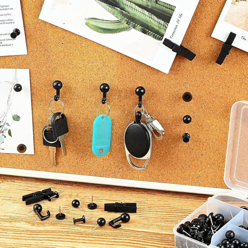 koorito 260 Pcs Push Pins Set 5 Styles Black Thumb Tacks Cute Push Pins for Bulletin Board, Cork Board - Image 5